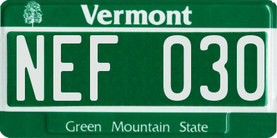 VT license plate NEF030