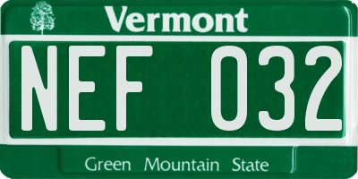 VT license plate NEF032