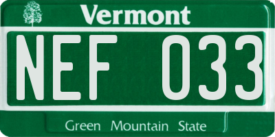 VT license plate NEF033