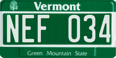 VT license plate NEF034