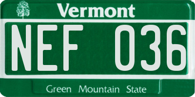 VT license plate NEF036