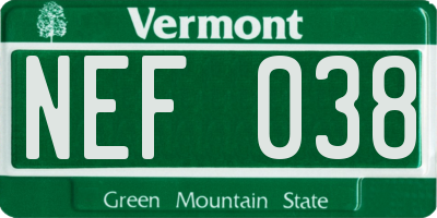 VT license plate NEF038