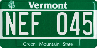 VT license plate NEF045