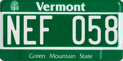 VT license plate NEF058