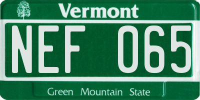 VT license plate NEF065
