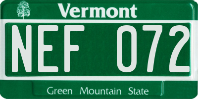 VT license plate NEF072