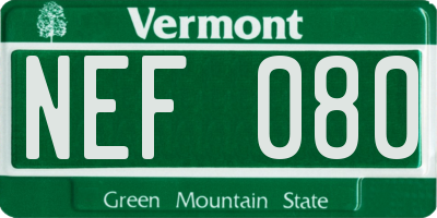 VT license plate NEF080