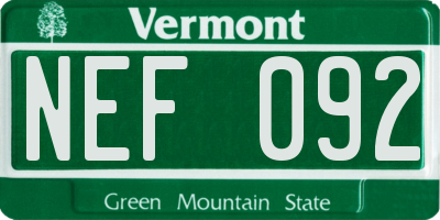 VT license plate NEF092