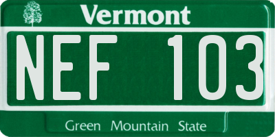 VT license plate NEF103