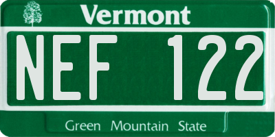 VT license plate NEF122