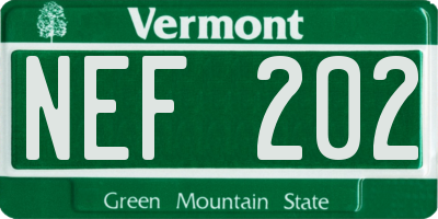 VT license plate NEF202