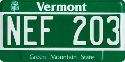 VT license plate NEF203