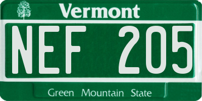 VT license plate NEF205