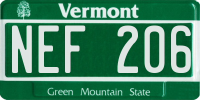 VT license plate NEF206
