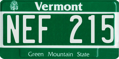 VT license plate NEF215