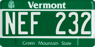 VT license plate NEF232