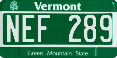 VT license plate NEF289