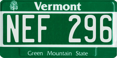 VT license plate NEF296