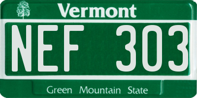 VT license plate NEF303