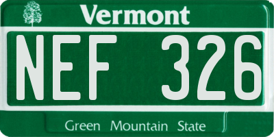 VT license plate NEF326