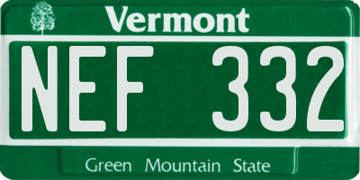 VT license plate NEF332
