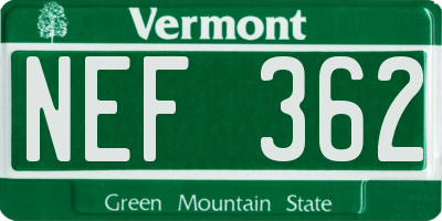 VT license plate NEF362