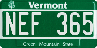 VT license plate NEF365