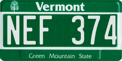VT license plate NEF374
