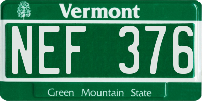 VT license plate NEF376
