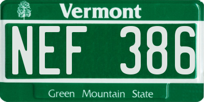 VT license plate NEF386