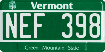 VT license plate NEF398