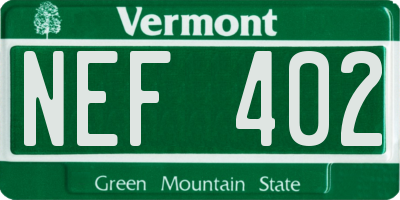 VT license plate NEF402
