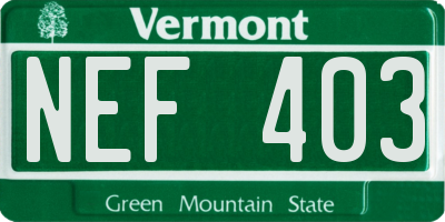 VT license plate NEF403
