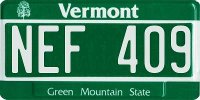 VT license plate NEF409