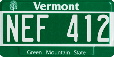 VT license plate NEF412
