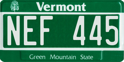 VT license plate NEF445