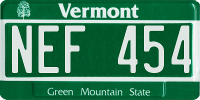 VT license plate NEF454