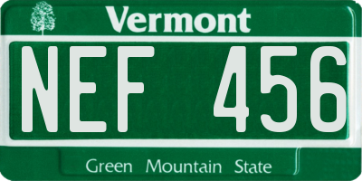 VT license plate NEF456