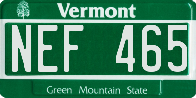 VT license plate NEF465
