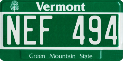VT license plate NEF494