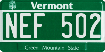 VT license plate NEF502