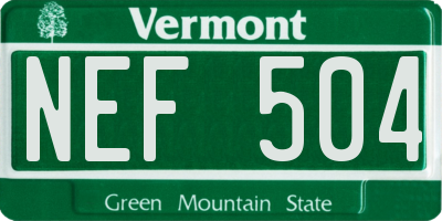 VT license plate NEF504