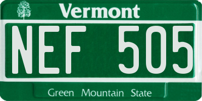 VT license plate NEF505