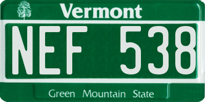VT license plate NEF538