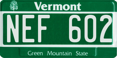 VT license plate NEF602