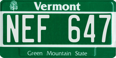 VT license plate NEF647