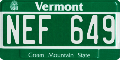 VT license plate NEF649