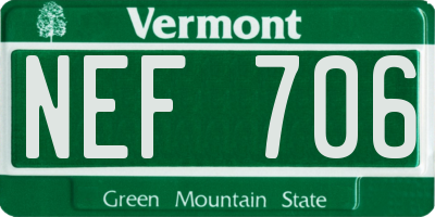 VT license plate NEF706