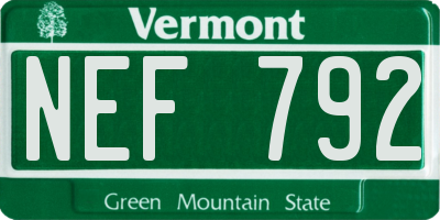 VT license plate NEF792