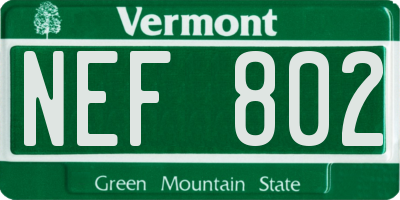 VT license plate NEF802